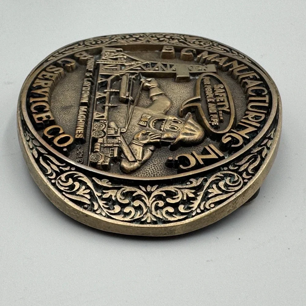 Vintage BC Manufacturing Inc Solid Brass Belt Buckle Award Design Medals Oil Gas